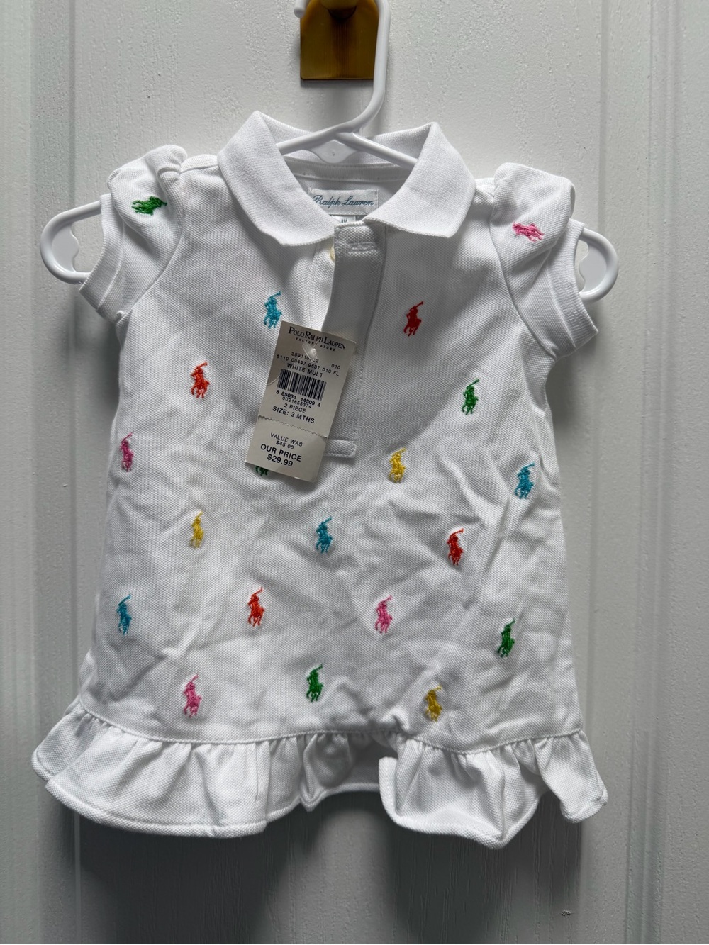 Ralph Lauren White Polo Top with Multicolor Pony Embroidery